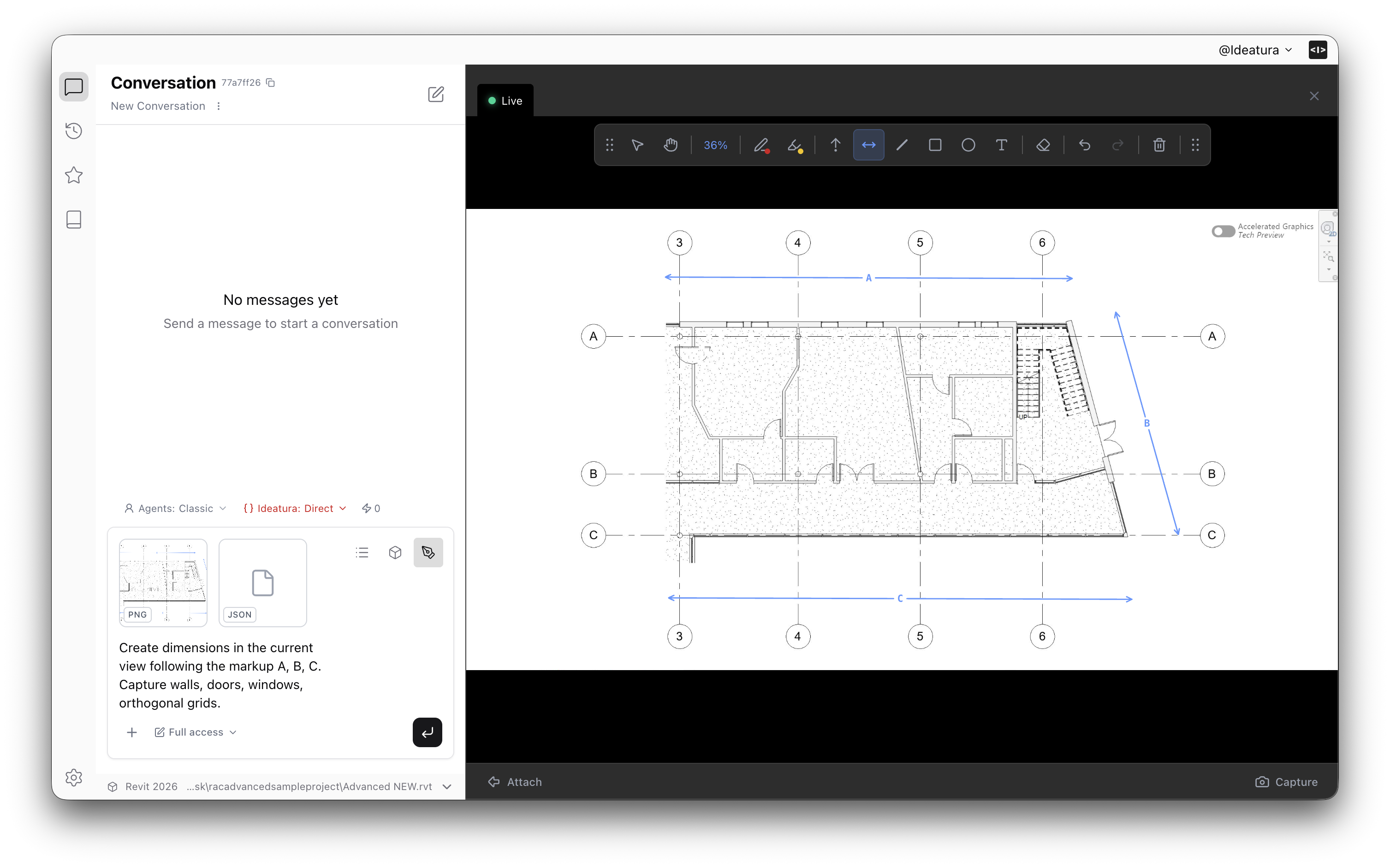 Markup drawn directly on a drawing in Ideatura Studio